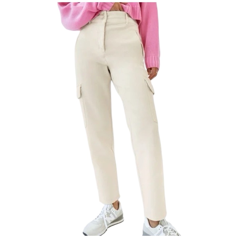 Wilfred Free Aritzia Cream Cargo Pants High Waisted Straight Leg Utility Size 8